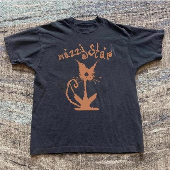 Other - Black Mazzy Star Band Tee With Orange Cat Design